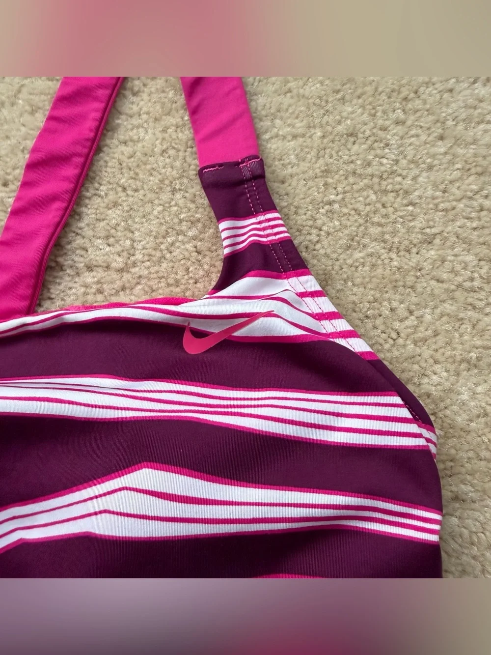 Nike Women’s Pink & White Striped Tankini Top w/ Shelf Bra - M - EUC - Stretch